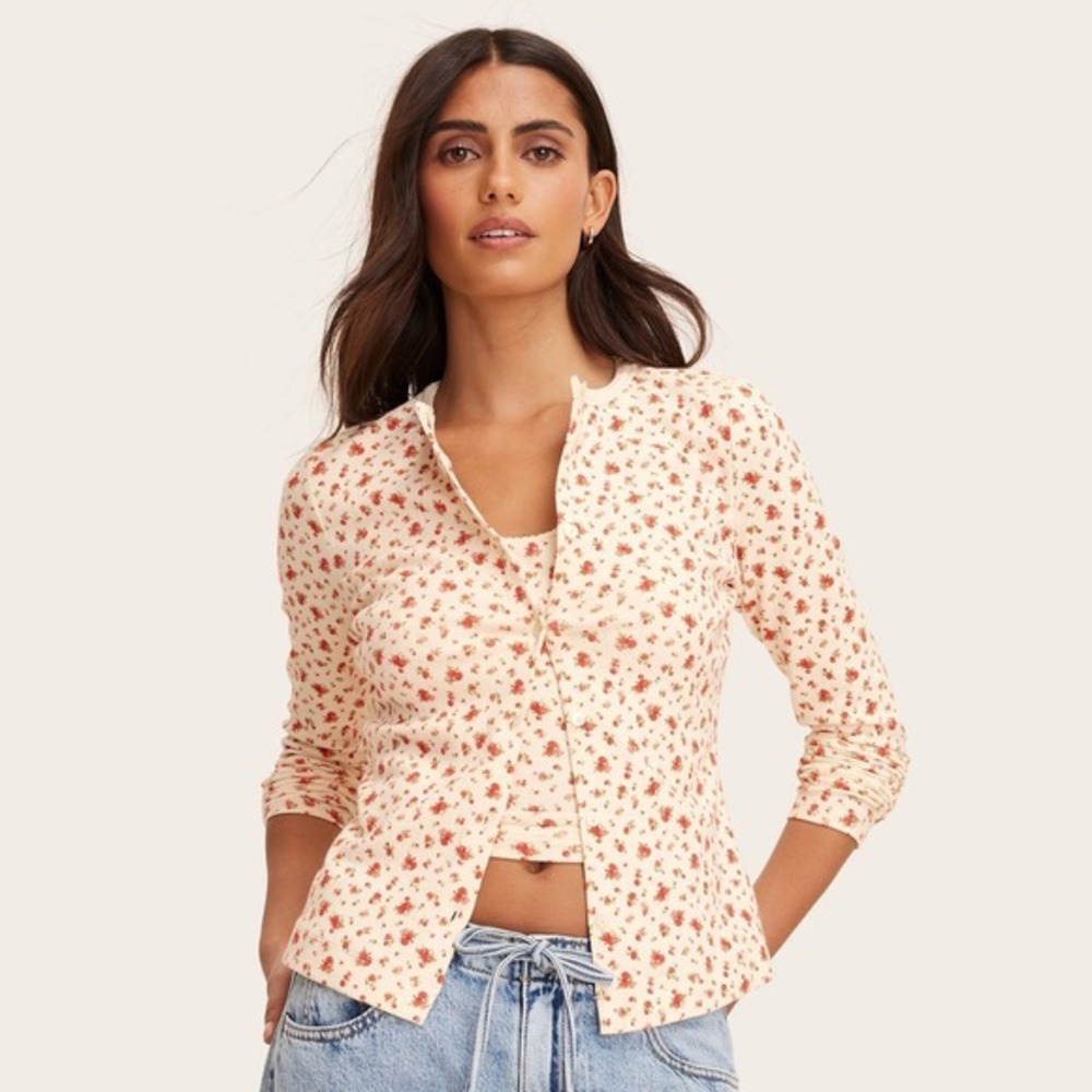 Parke Target Womens XS Extra Small Pointelle Cardigan Cream Floral Sweater Cardi